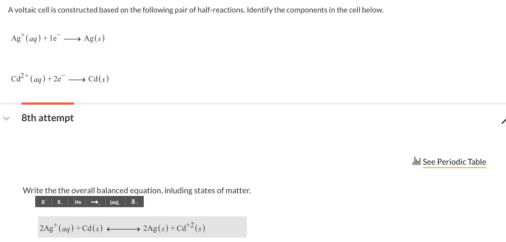 Solved A voltaic cell is constructed based on the following | Chegg.com