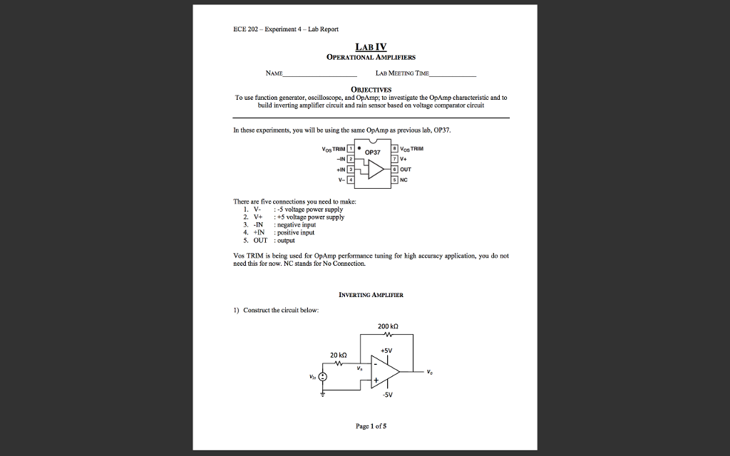 Solved ECE 202-Experiment 4-Lab Report LAB IV OPERATIONAL | Chegg.com