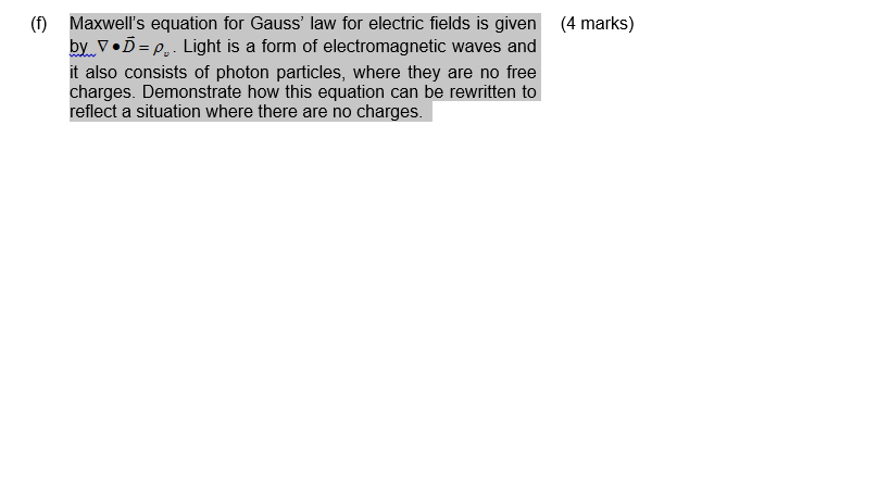 Solved Maxwell's Equation For Gauss' Law For Electric Fields | Chegg.com