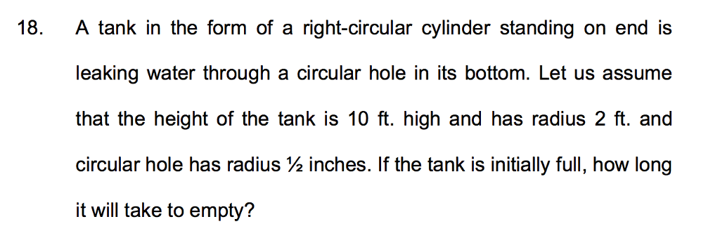 Solved A tank in the form of a right-circular cylinder | Chegg.com