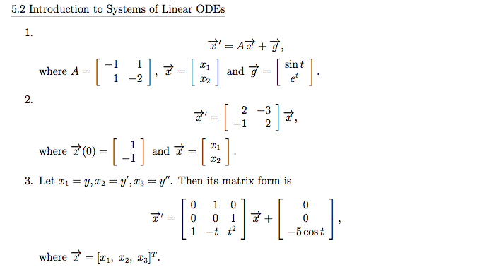 Solved 5.2 Introduction to Systems of Linear ODEs 1. Write | Chegg.com