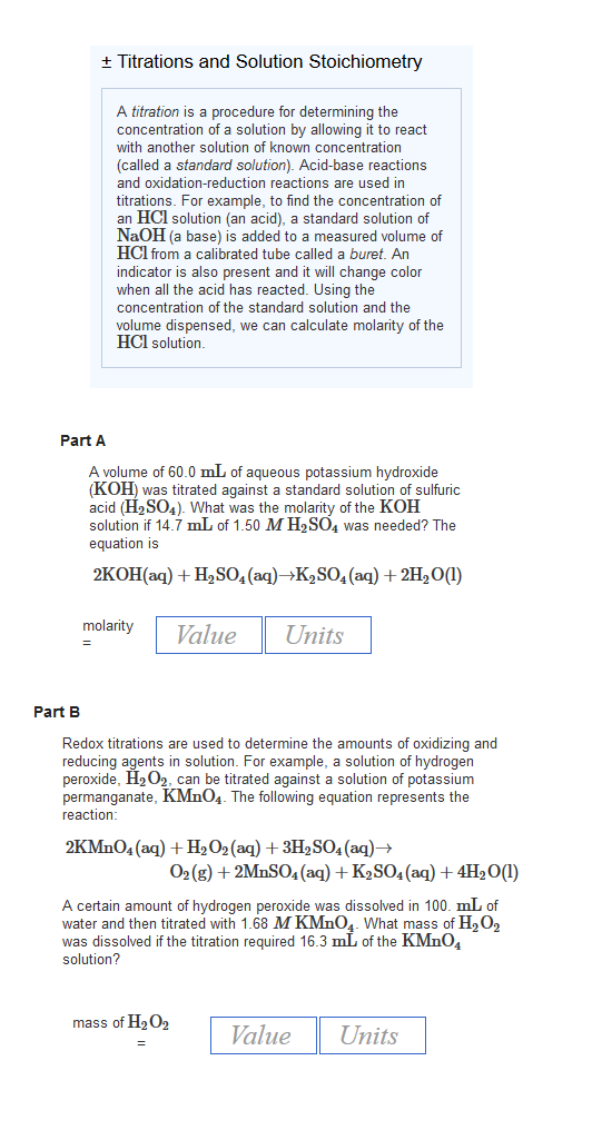 Solved t Titrations and Solution Stoichiometry A titration | Chegg.com