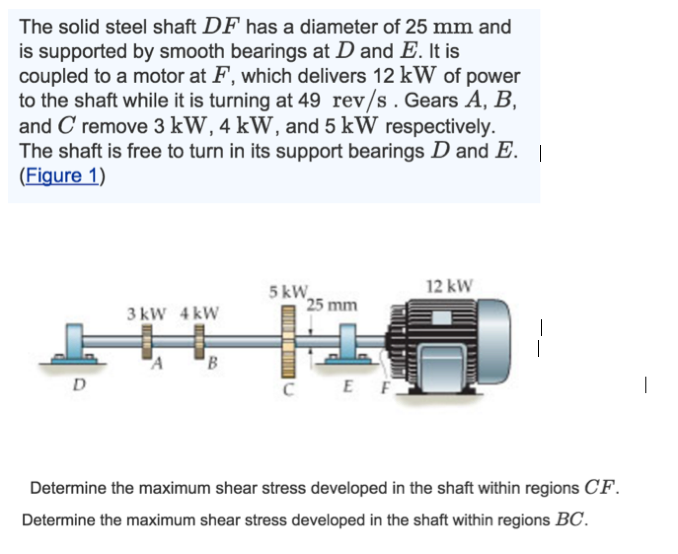 Solved The solid steel shaft DF has a diameter of 25 mm and | Chegg.com