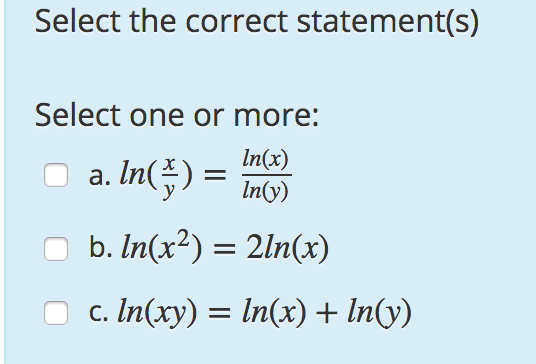 Solved Select The Correct Statements S A Ln X Y