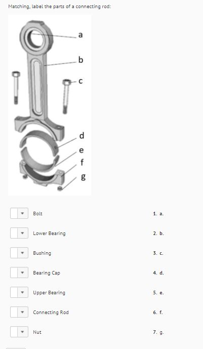 Solved Matching, label the parts of a connecting rod: Bolt | Chegg.com