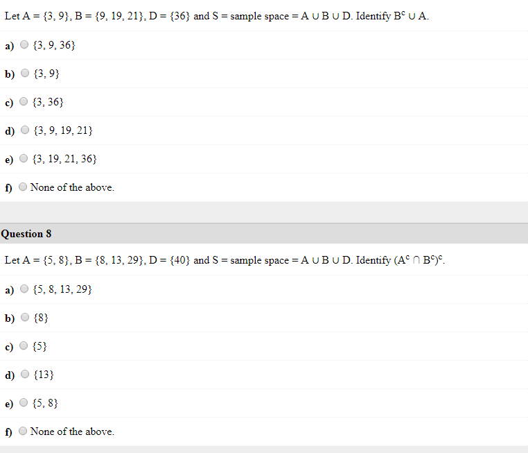 Solved Let A-(3,9), B-(9, 19, 21), D-(36) And S = Sample | Chegg.com