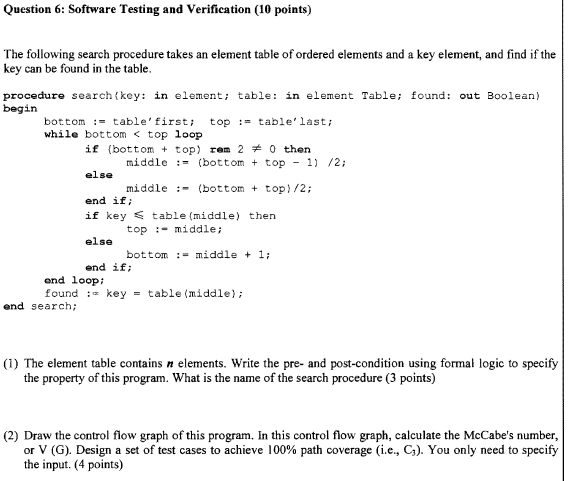 Solved The following search procedure takes an element table | Chegg.com