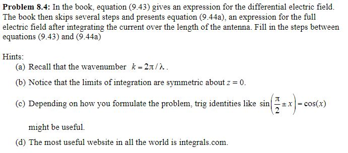 Solved Problem 8.4: In the book, equation (9.43) gives an | Chegg.com