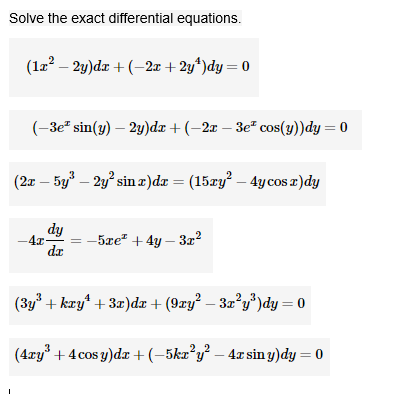 Solved Solve the exact differential equations (122 | Chegg.com