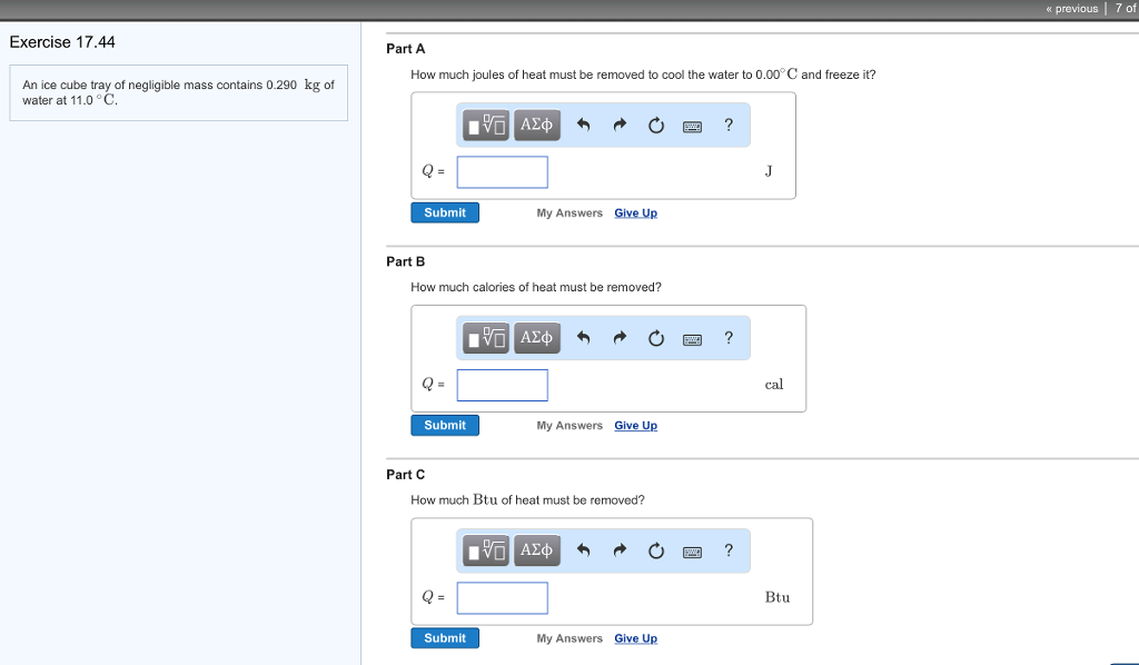 Solved An ice cube tray of negligible mass contains 0.290 kg