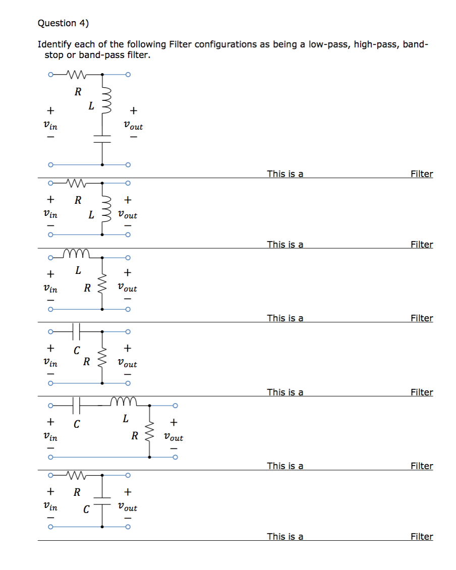 Solved Identify each of the following Filter configurations