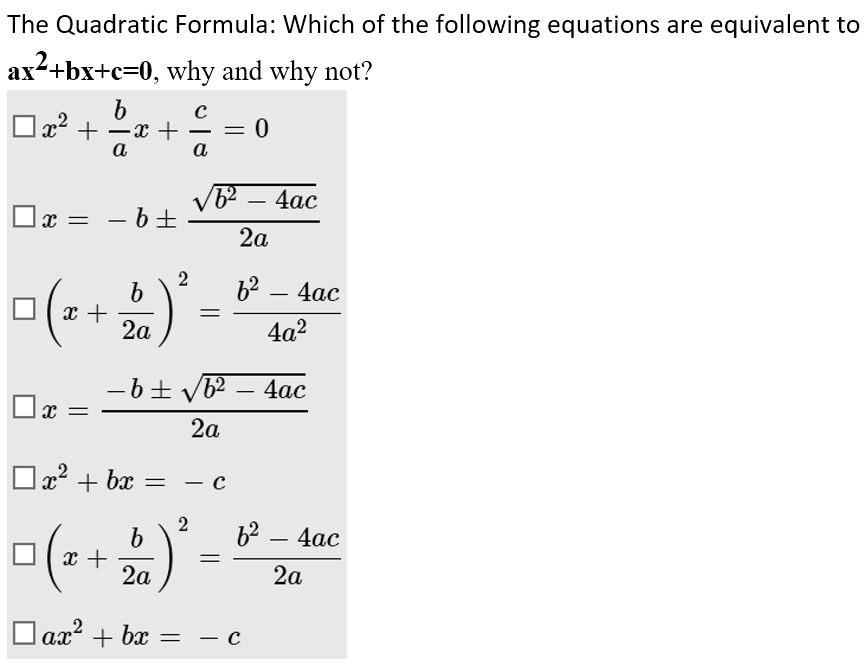 Solved The Quadratic Formula: Which of the following | Chegg.com