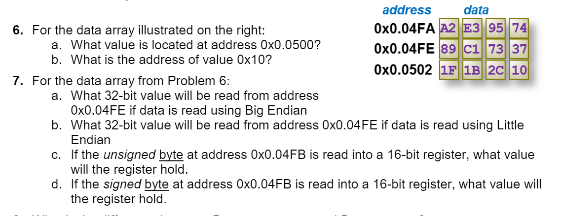 Solved For the data array illustrated on the right: What | Chegg.com
