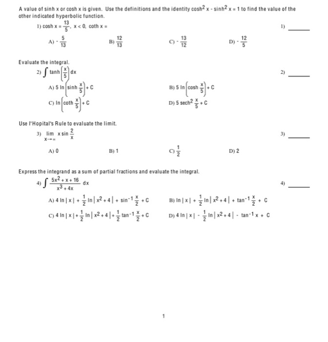 Solved A value of sinh x or cosh x is given. Use the | Chegg.com