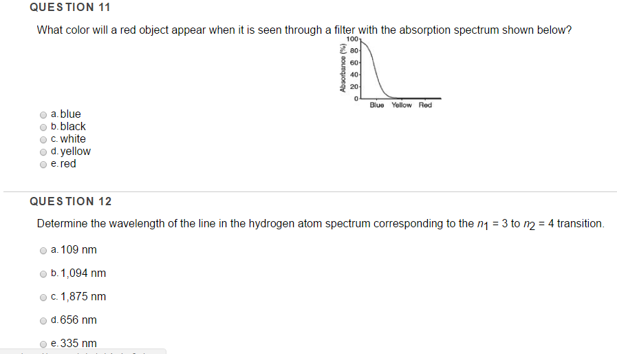 Solved What color will a red object appear when it is seen