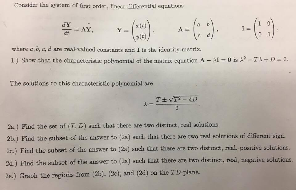 Solved Consider the system of first order, linear | Chegg.com