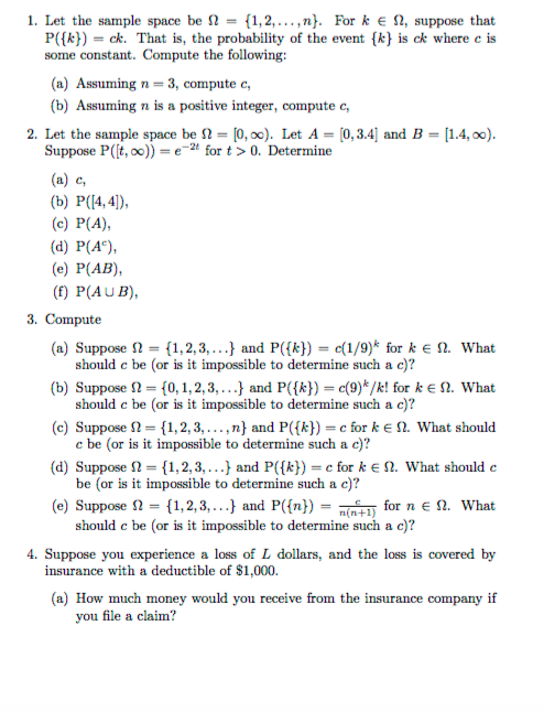 Solved 1, Let the sample space be Ω = {1,2, , n). For k E Ω, | Chegg.com