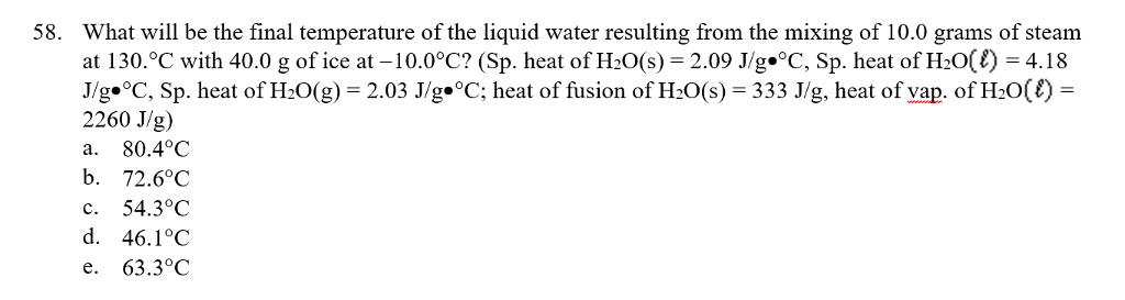 Solved 58. What Will Be The Final Temperature Of The Liquid | Chegg.com