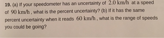 Solved If your speedometer has an uncertainty of 2.0 km/h at | Chegg.com