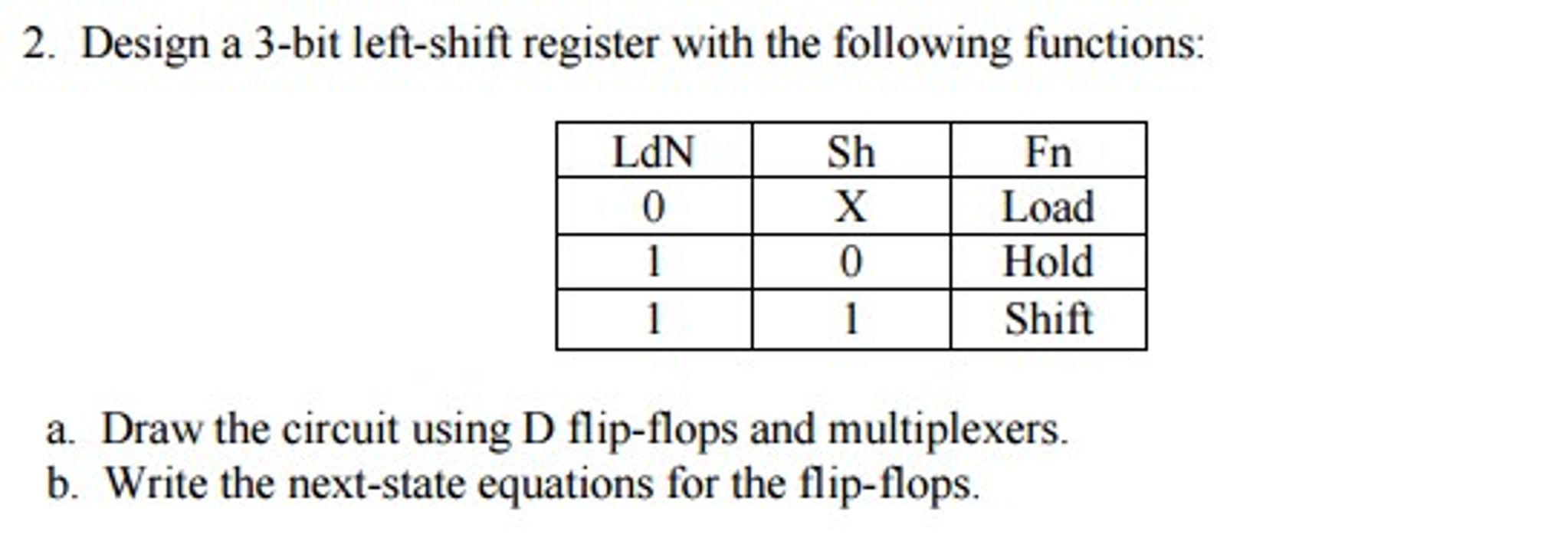 Solved Design a 3-bit left-shift register with the following | Chegg.com