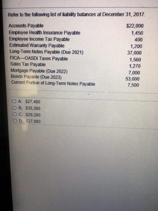 Solved Refer to the following list of liability balances at