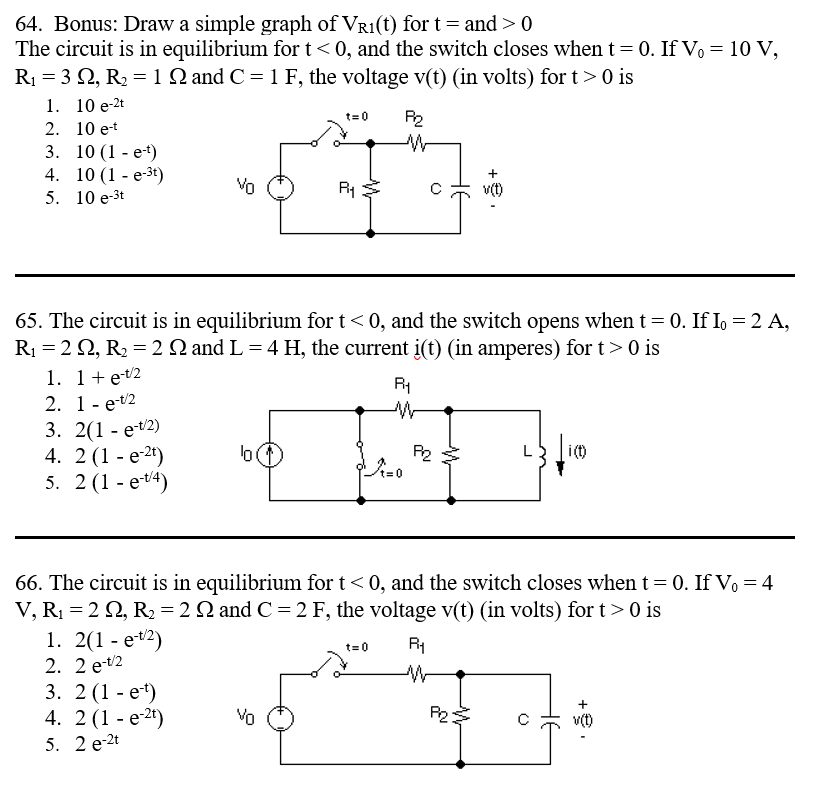 Solved 64. Bonus: Draw a simple graph of VrI(t) for t-and > | Chegg.com