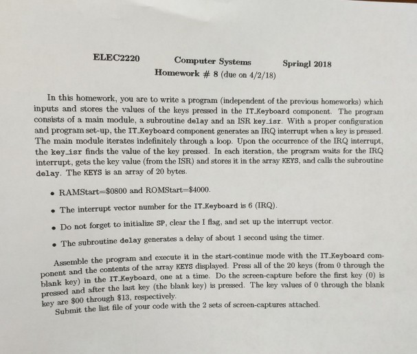 ELEC2220 Computer Systems Homework # 8 (due on | Chegg.com