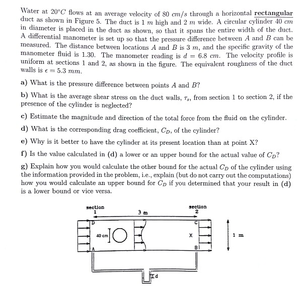 Solved Water At 20°c Flows At An Average Velocity Of 80 Cm S 