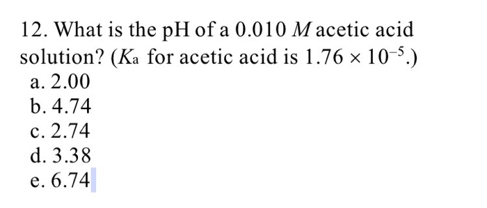 ph of acetic acid solution calculator