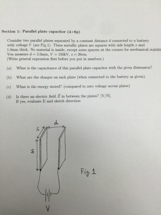 Solved Consider two parallel plates separated by a constant | Chegg.com