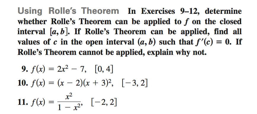 Solved Using Rolle's Theorem In Exercises 9-12, Determine | Chegg.com ...