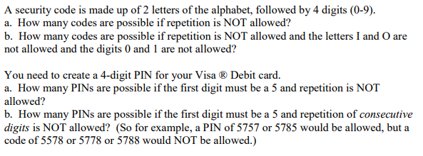 Solved A security code is made up of 2 letters of the | Chegg.com