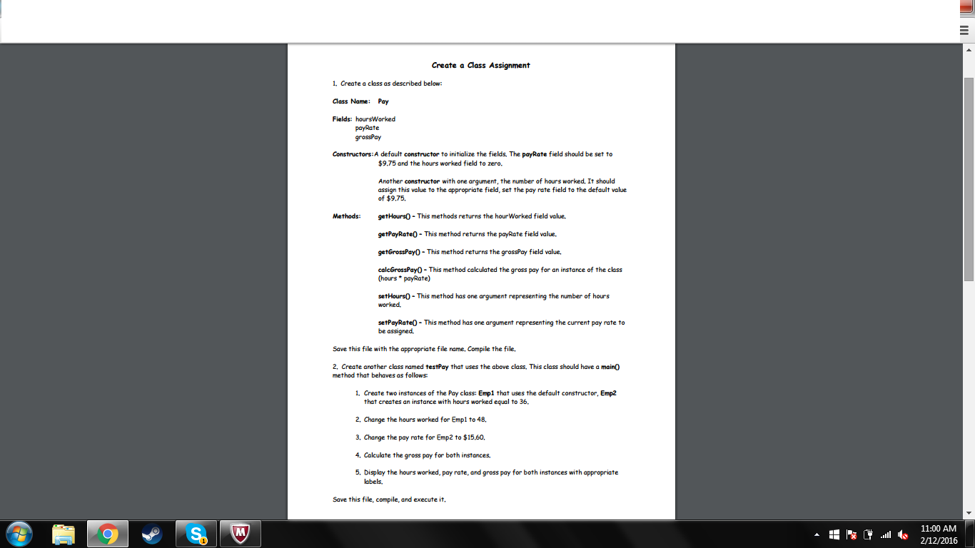 Solved Create a Class Assignment 1. Create a class as | Chegg.com