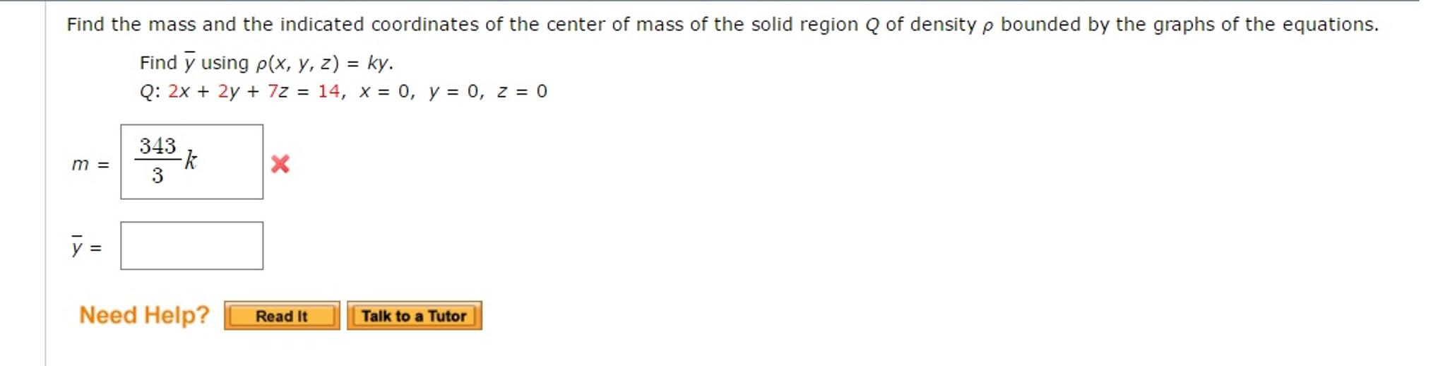 Solved Find The Mass And The Indicated Coordinates Of The Chegg