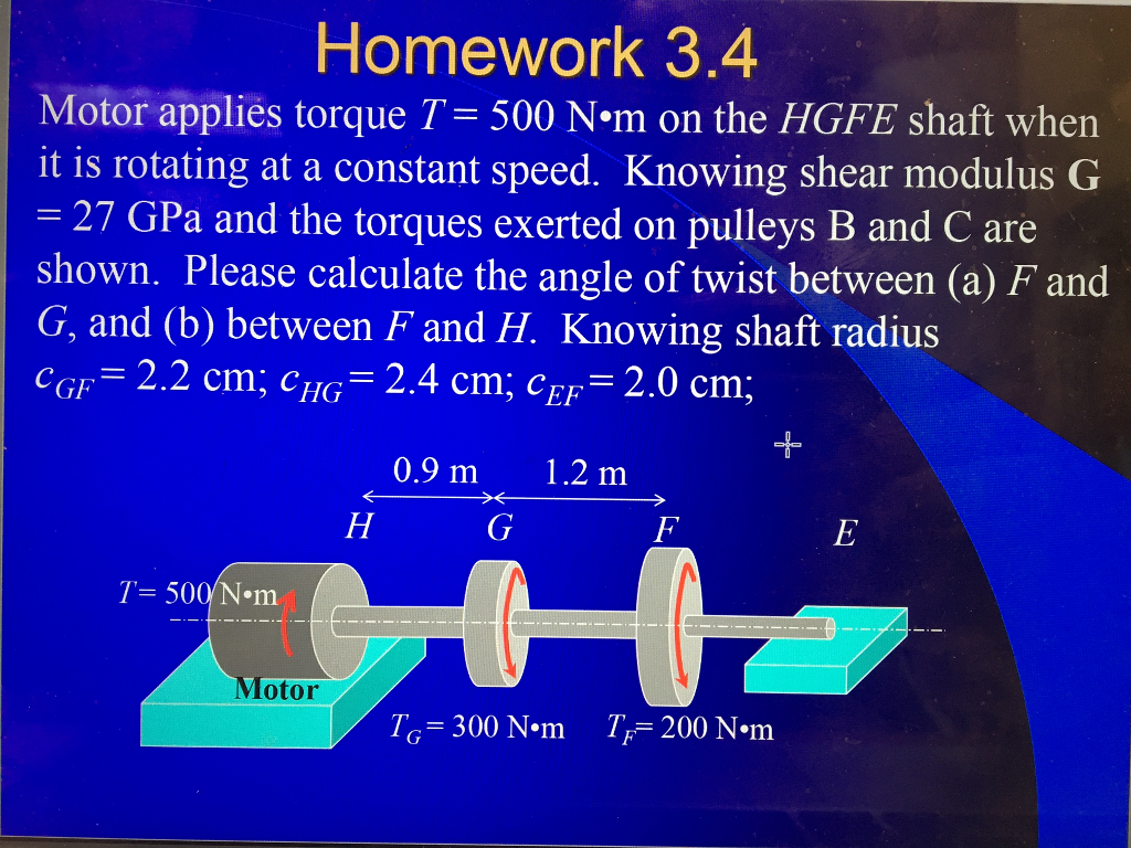 Solved Motor applies torque T= 500 N middot m on the HGFE