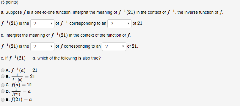 Solved 5 Points A Suppose F Is A One to one Function Chegg