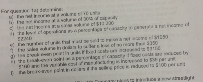 For question 1a) determine: the net income at a | Chegg.com