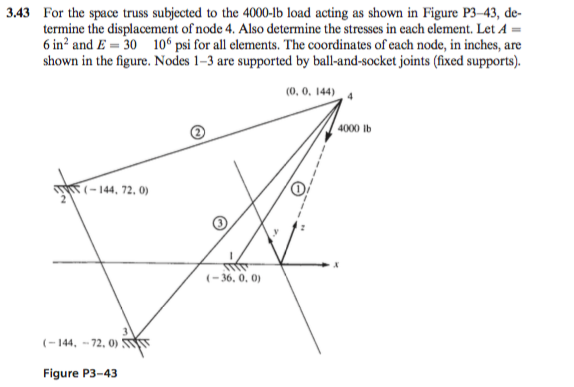 3.43 For the space truss subjected to the 4000-lb | Chegg.com