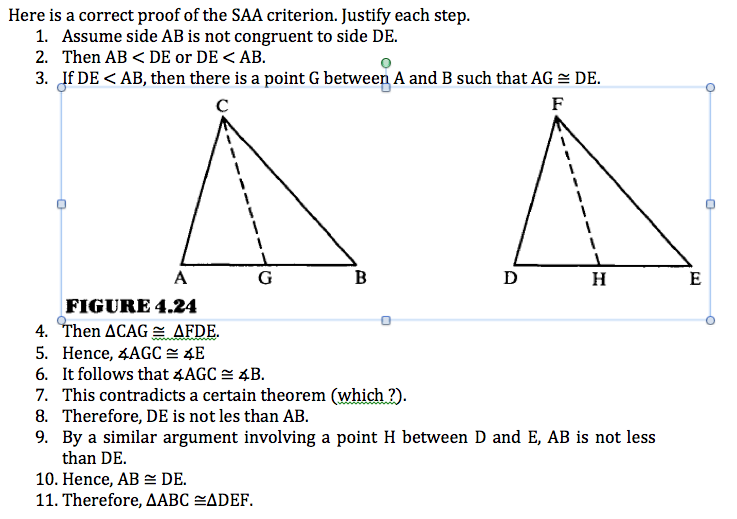 Solved Here is a correct proof of the SAA criterion. Justify | Chegg.com