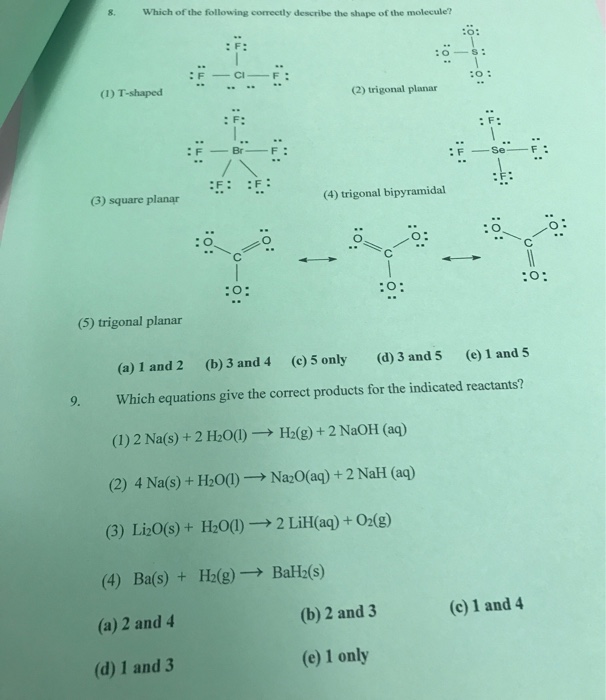 Solved Which of the following correctly describe the shape | Chegg.com