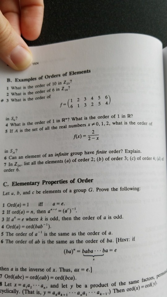 Solved TEN Examples Of Orders Of Elements 1 What Is The Chegg