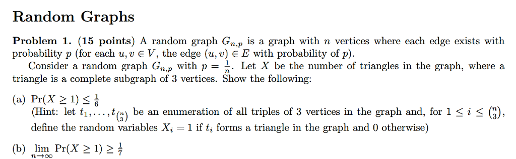 Random Graphs Problem 1. (15 points) A random graph | Chegg.com