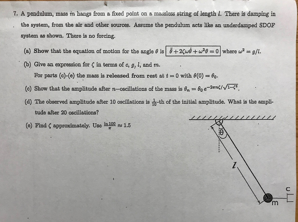 Solved 7. A pendulum, mass m hangs from a fixed point on a | Chegg.com