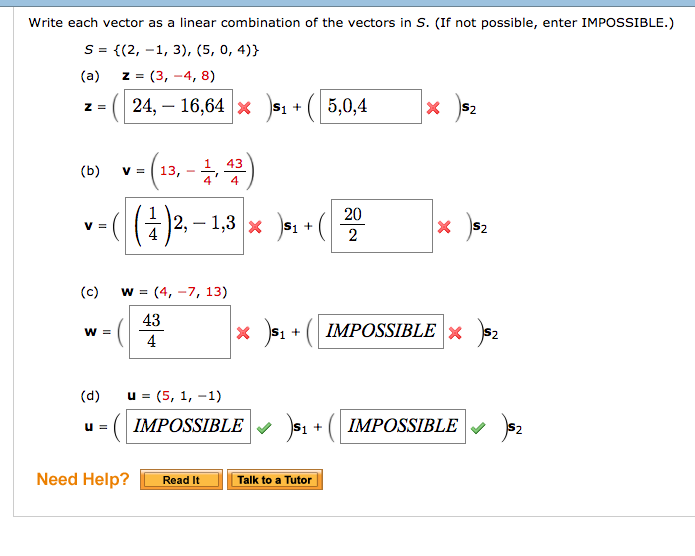 Solved Write Each Vector As A Linear Combination Of The Chegg