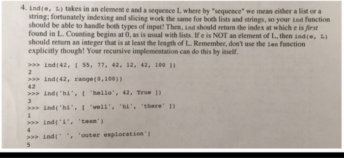 Solved ind(e, L) lakes in an element e and a sequence L | Chegg.com