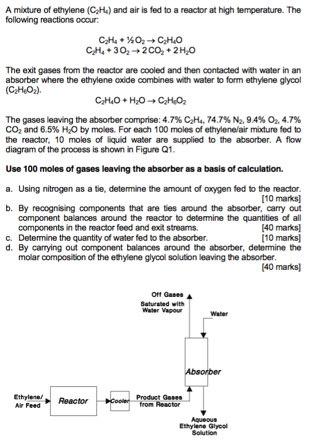 A mixture of ethylene C2H4 and air is fed to a Chegg