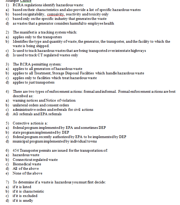 1) RCRA regulations identify hazardous waste a)