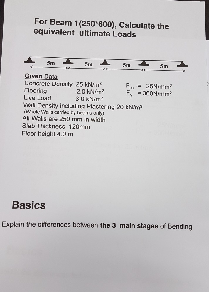 Solved For Beam 1(250*600), Calculate the equivalent | Chegg.com
