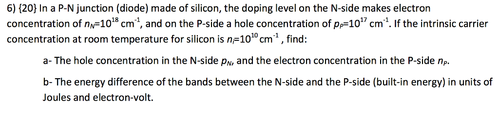 Solved 6) 120 In a P-N junction (diode) made of silicon, the | Chegg.com