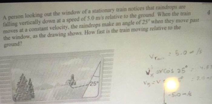 Solved A person looking out the window of a stationary train | Chegg.com